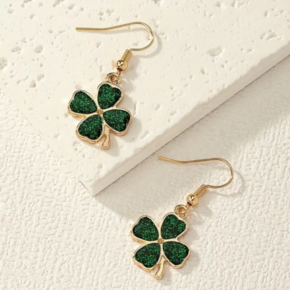 14K YELLOW GOLD FOUR-LEAF CLOVER DANGLE EARRINGS | 1 Pair - Picture 2 of 4